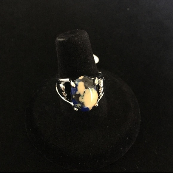 Blue and Cream Sky Clouds Design Stone Fashion Ring - Picture 3 of 6